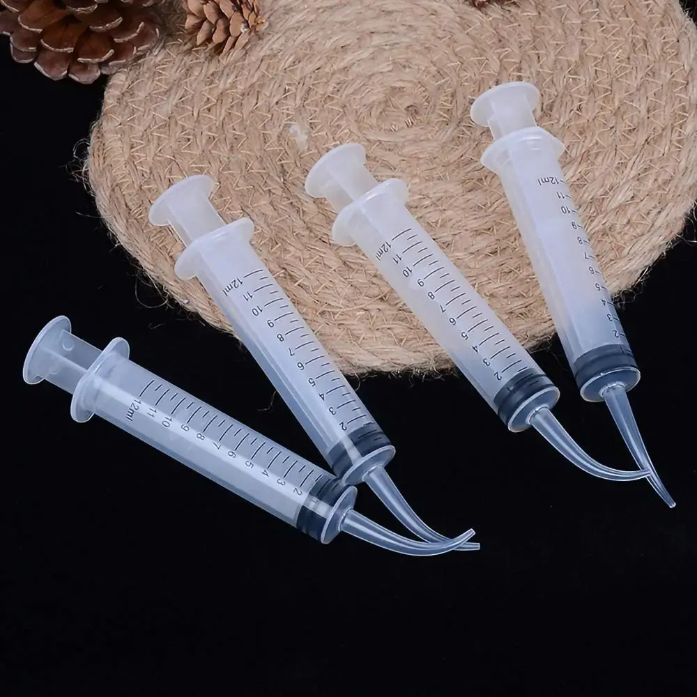 Syringe with Curved Tip and Straight Tip Disposable Irrigation Syringe Mouthwash Cleaner for Oral Care Animal Feeding 1/5/10Pcs