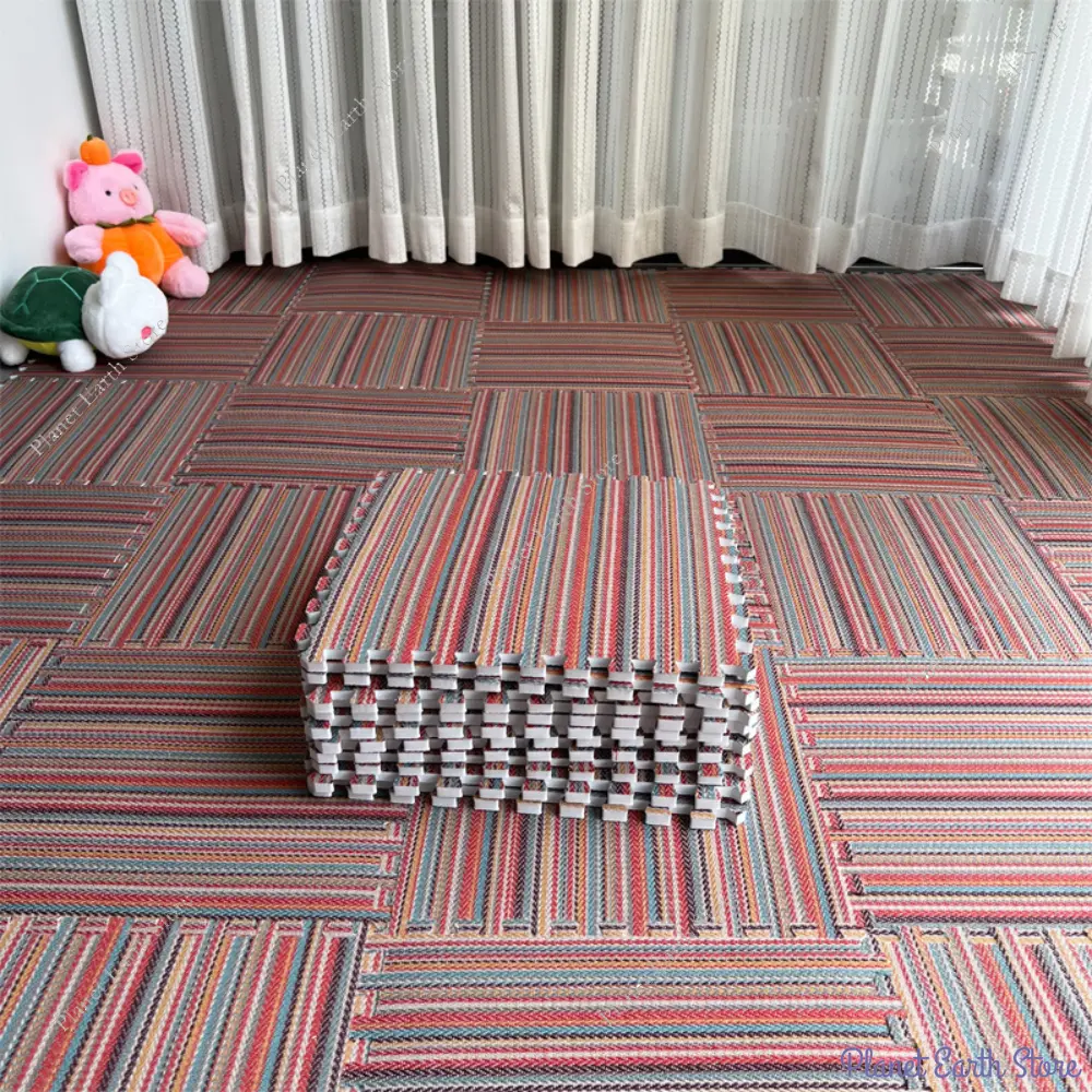 10Pcs EVA Foam Baby Play Mat Puzzle Mat Linen Stripe Splicing Floor Tiles Toy Interlock Floor Soft Carpet for Kids 30*30*1CM
