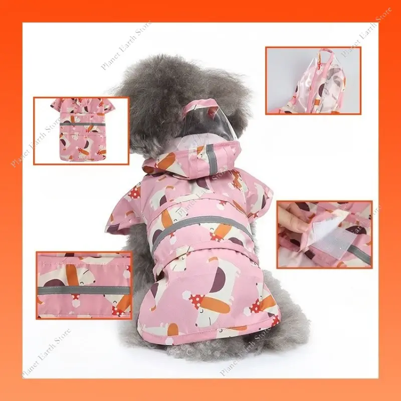 Fashion Pet Hooded Raincoat Dog Raincoat Cute Hooded Dog Clothes Reflective Dog Clothing Keep Your Dog Dry On Rainy
