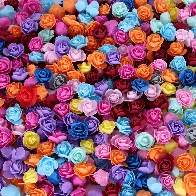 About 500pcs Flower 3.5CM Artificial Foam PE Rose Heads DIY Valentine's Day Roses Wedding Candy Box Decoration Flower Materials
