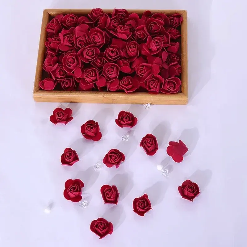 About 500pcs Flower 3.5CM Artificial Foam PE Rose Heads DIY Valentine's Day Roses Wedding Candy Box Decoration Flower Materials