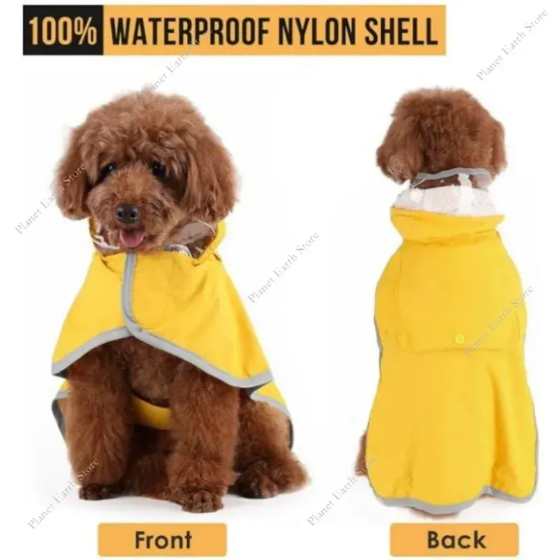 Adjustable Waterproof Dog Raincoat Cape Pet Hooded Raincoat Reflective Dog Clothing Keep Your Dog Dry Back Storage Pocket