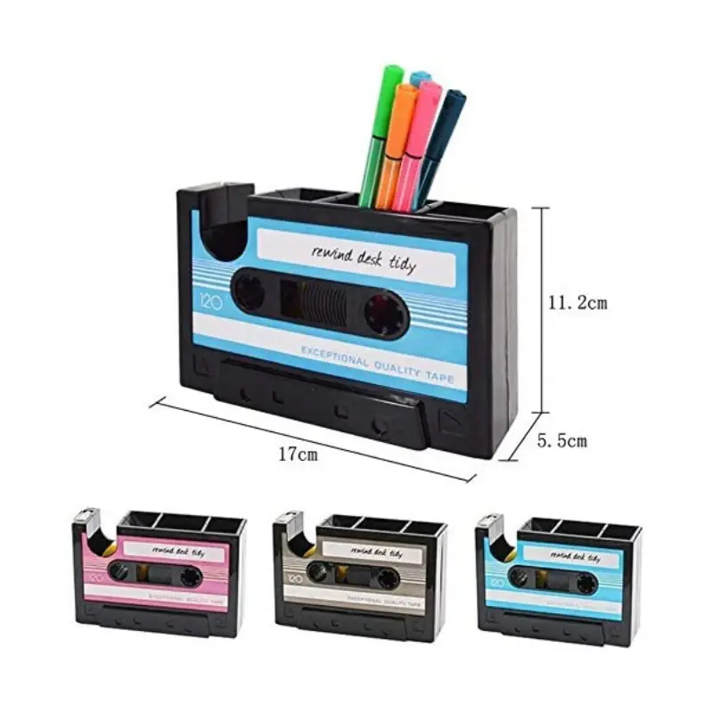 Creative Office Desk Stationery Organizer Pen Holder Retro Cassette Tape Dispenser Tape Holder Cutter Creative Office Stationery