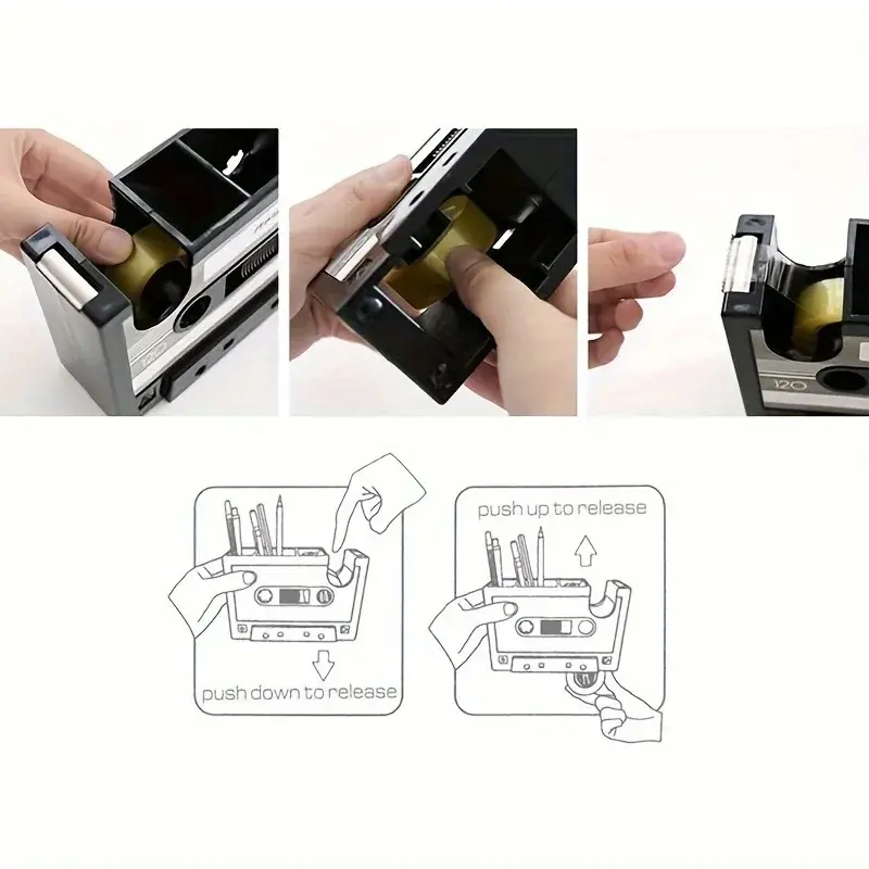 Creative Office Desk Stationery Organizer Pen Holder Retro Cassette Tape Dispenser Tape Holder Cutter Creative Office Stationery
