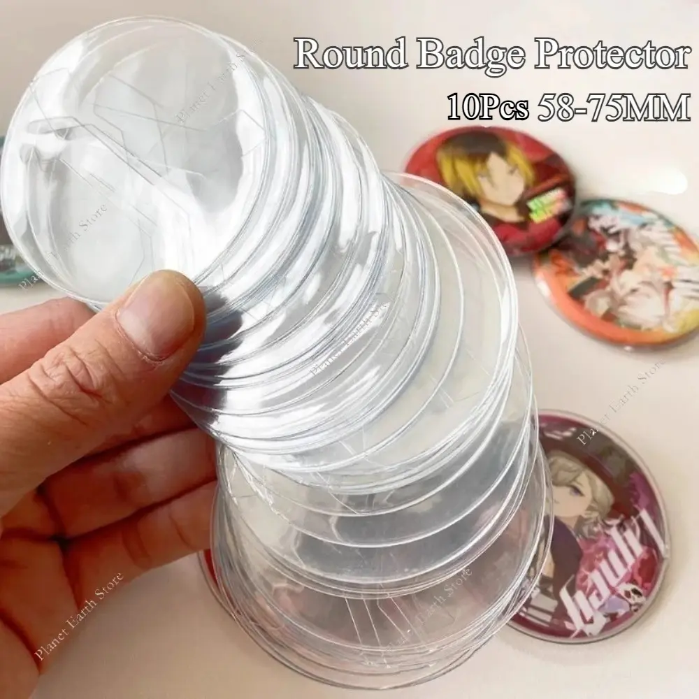 New 10Pcs 58-75MM Clear Round Badge Protector Badge Storage Bags for DIY Making Badge Display Bag Cover Decoration Protector