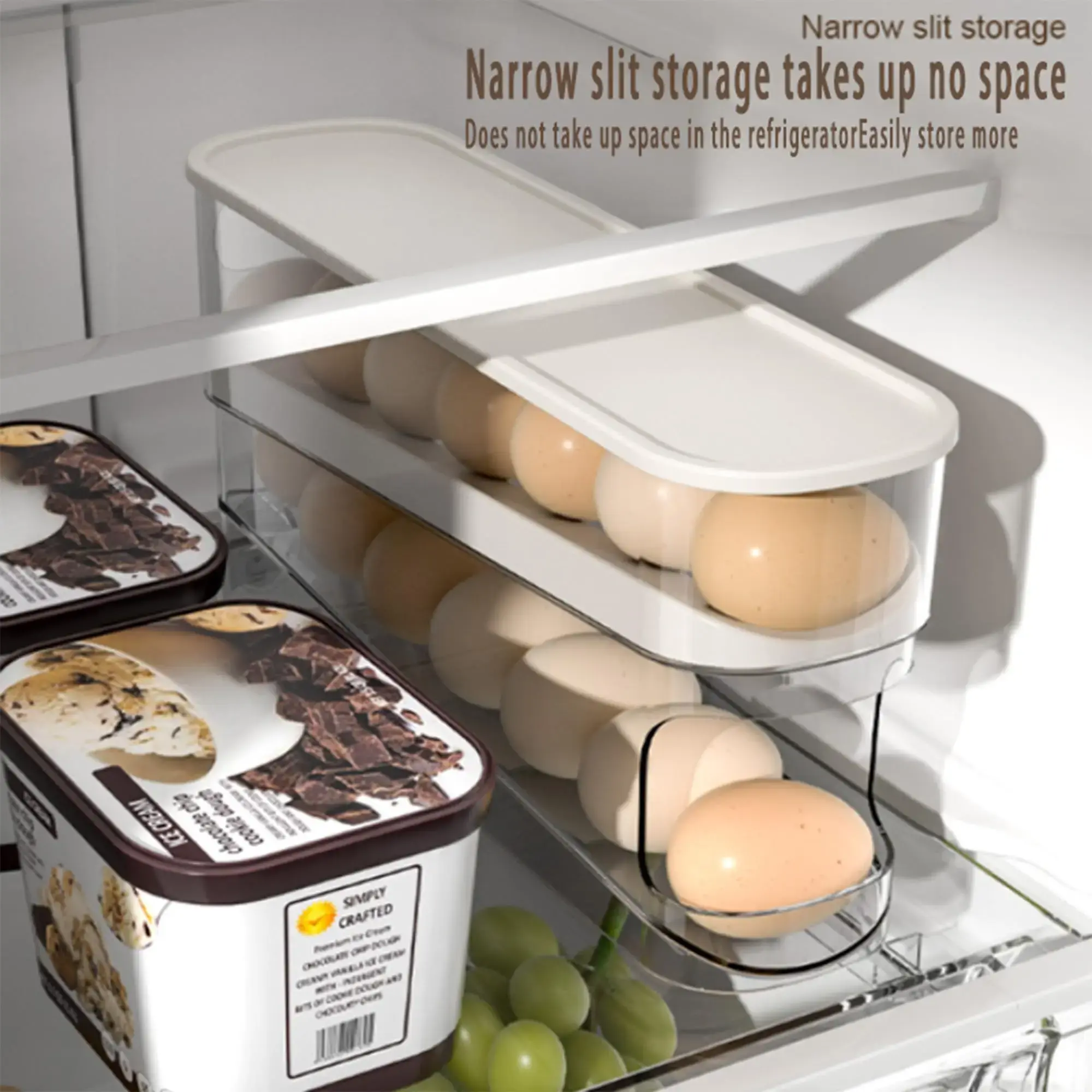 Egg Storage Box Automatic Scrolling Refrigerator Egg Holder Organizer Double Layer Egg Tray Drawer Box Case Storage Rack Holder