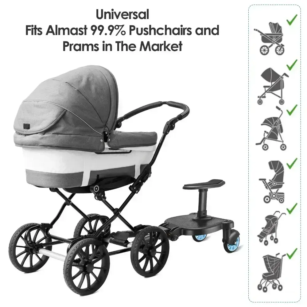2 in 1 Universal Strollers Step Board Adapter with Seat Second Child Jogger Twins Scooter Baby Pram Hitchhiker Bumper Footboard