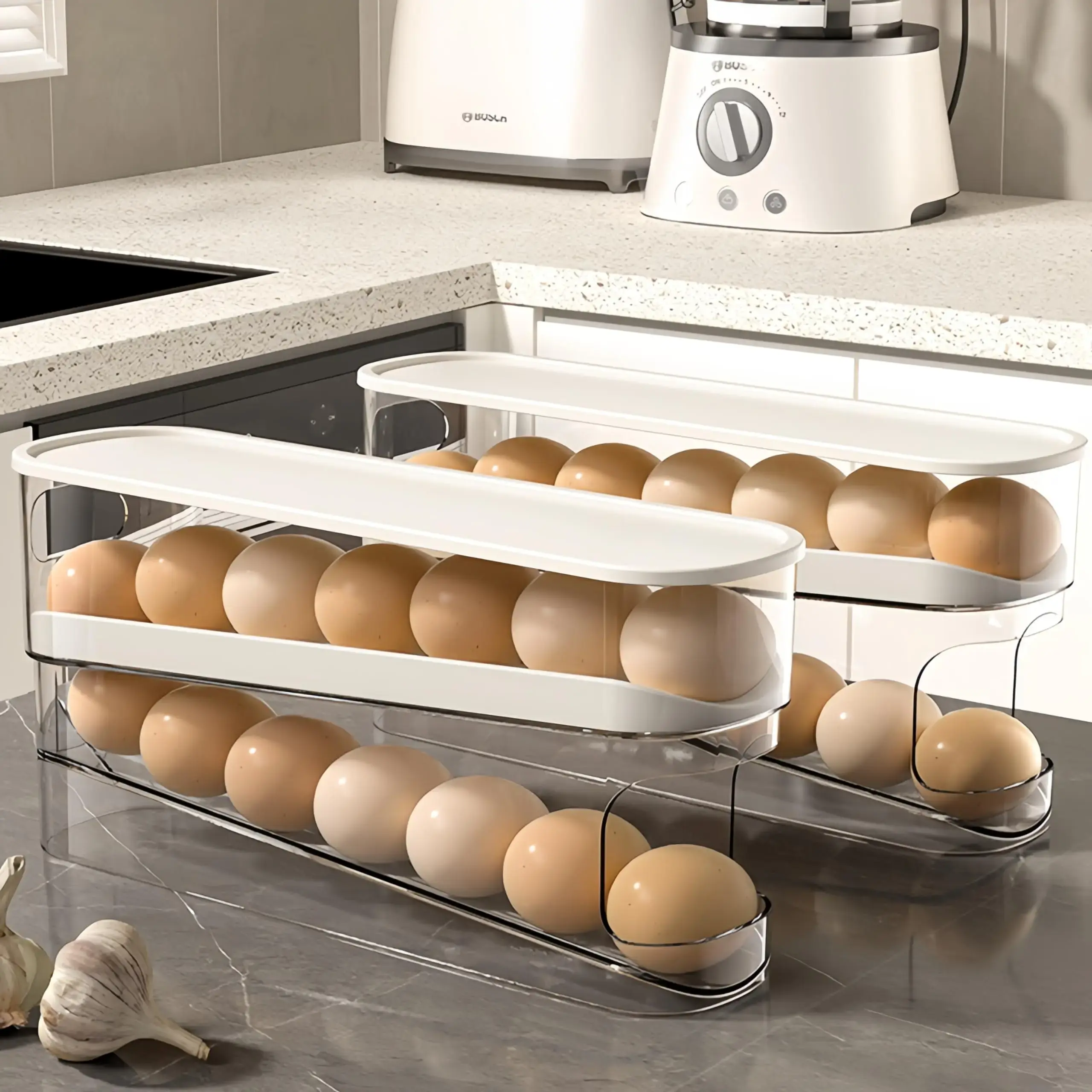 Egg Storage Box Automatic Scrolling Refrigerator Egg Holder Organizer Double Layer Egg Tray Drawer Box Case Storage Rack Holder