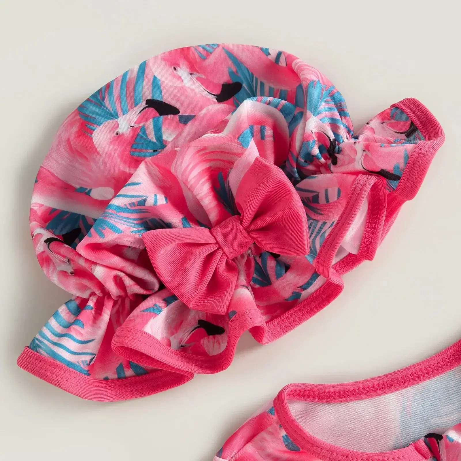 2024 Baby Girl Outfits Summer Outfits Flamingo/Flower Print Long Sleeve Zipper Swimwear Jumpsuit Headband Girls Bathing Suits