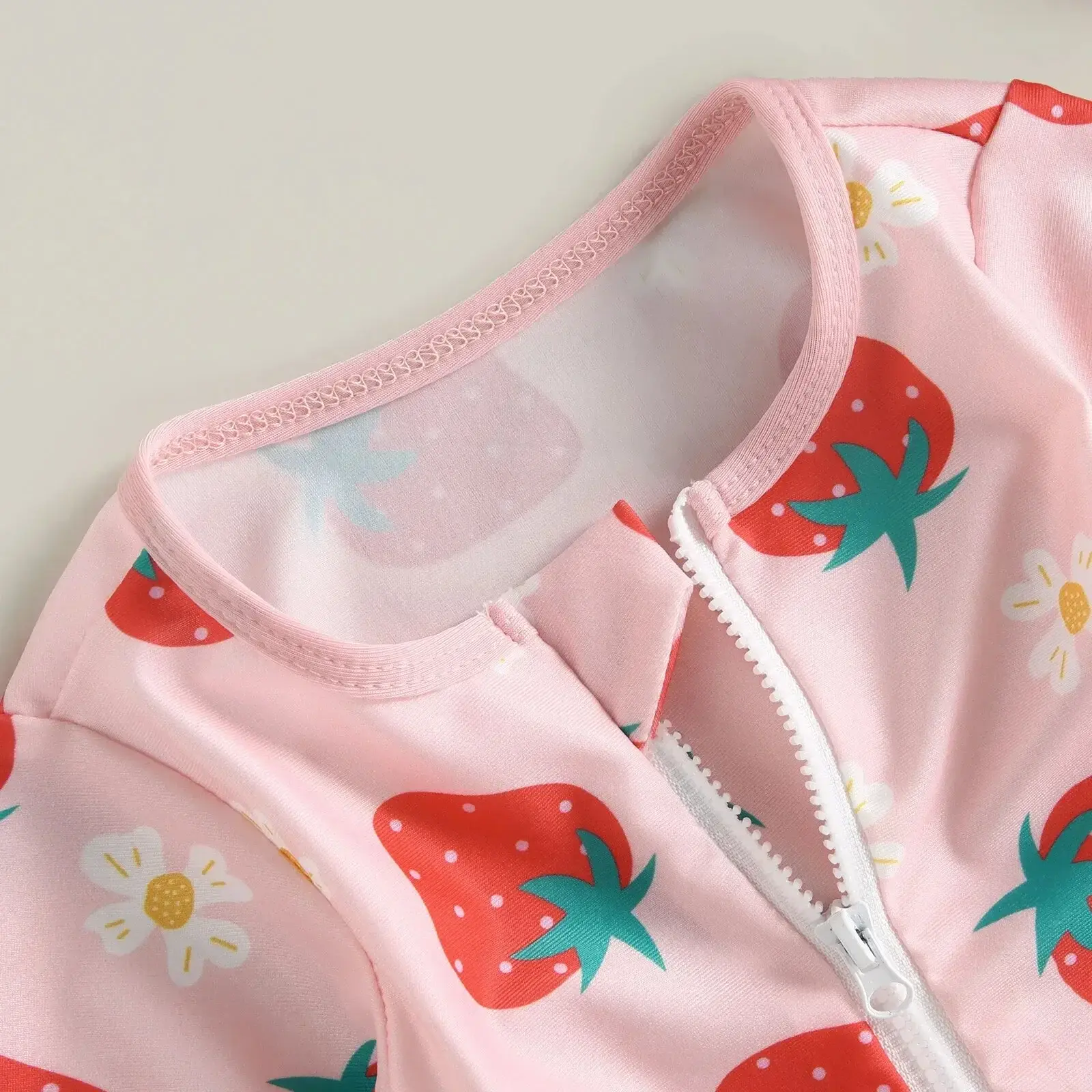 2024 Baby Girl Outfits Summer Outfits Flamingo/Flower Print Long Sleeve Zipper Swimwear Jumpsuit Headband Girls Bathing Suits