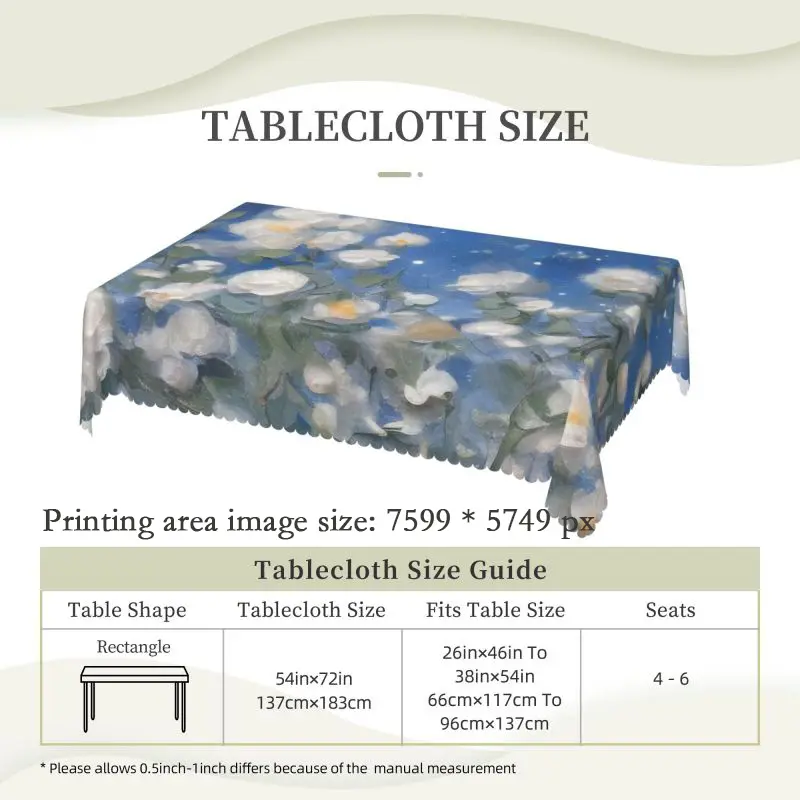 54x72in Custom Tablecloth: Printed square tablecloth, Personalized Table Cover for Wedding Party Dining Decor, Custom Tablecloth