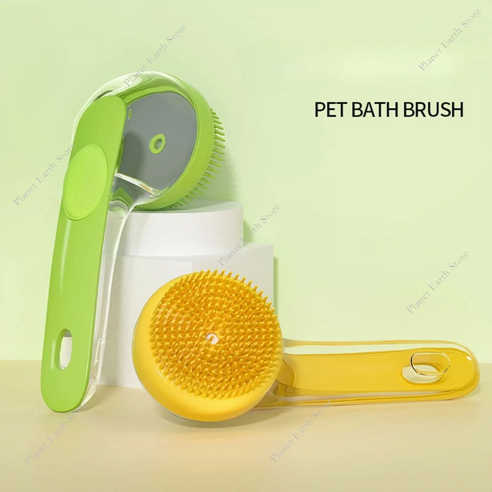2-IN-1 Soft Silicone Long Handle Dog Cleaning Brush Pet Bath Brush Grooming Massage Shower Brush Built-in Shampoo Dispenser