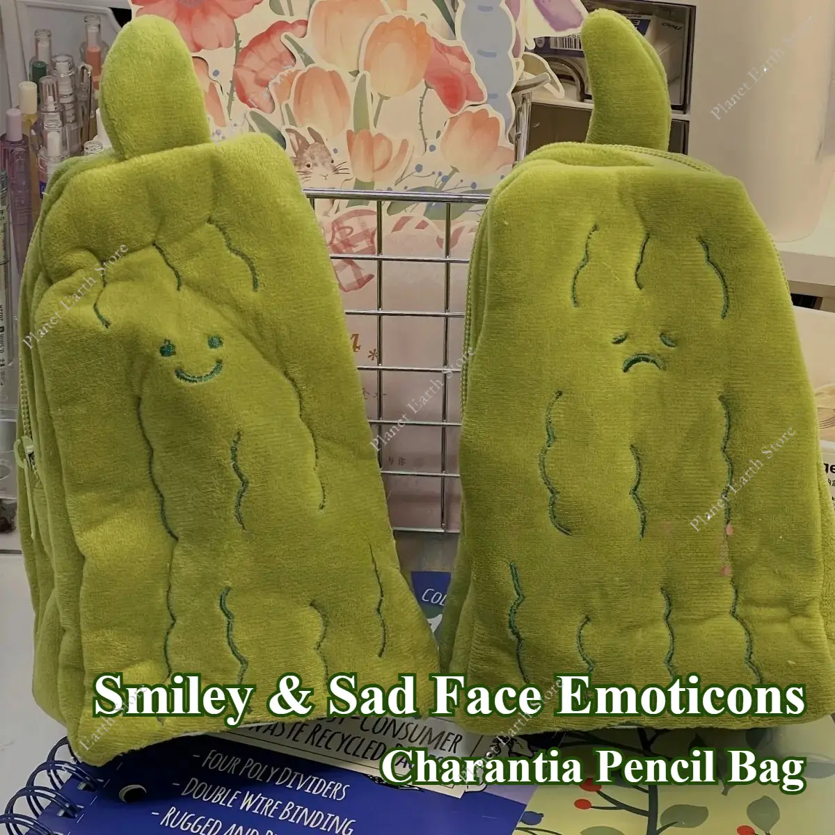 1Pc Bitter Melon Stationery Bag Smiley & Sad Face Emoticons Strange Momordica Charantia Storage Bag Cute Pencil Bag