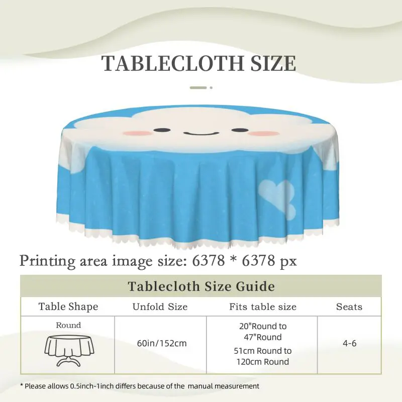 60in Waterproof Custom Round Tablecloth, Personalized Design Dining Table Cover for Wedding Events Home Party Decoration