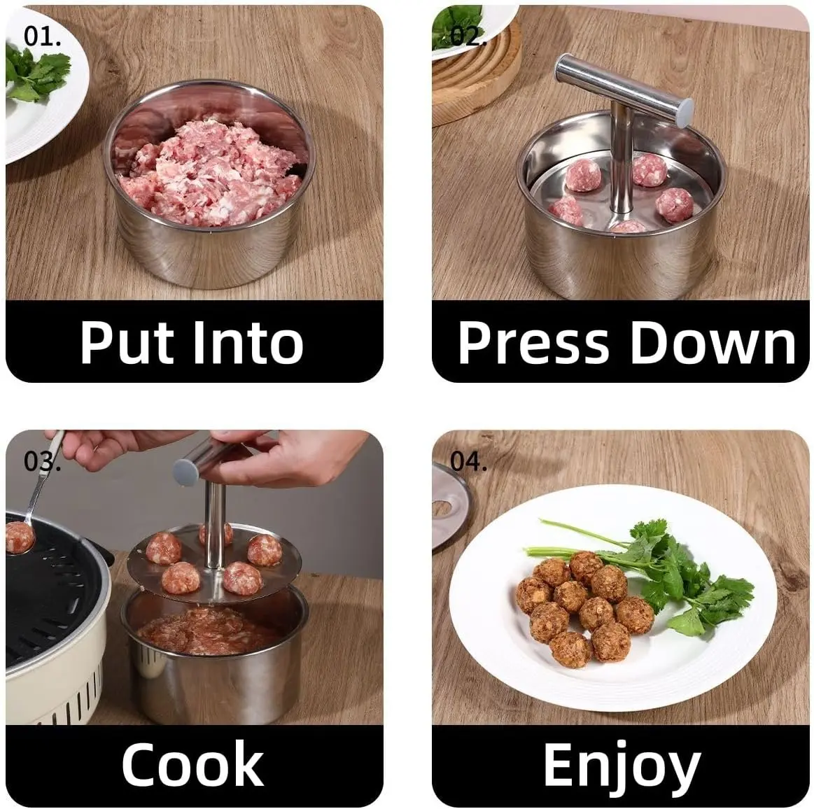Stainless Steel Meatball Maker 6/12 Balls Manual Meat Baller Maker Machine Press Tool Easy To Clean & Operate Meatball Making