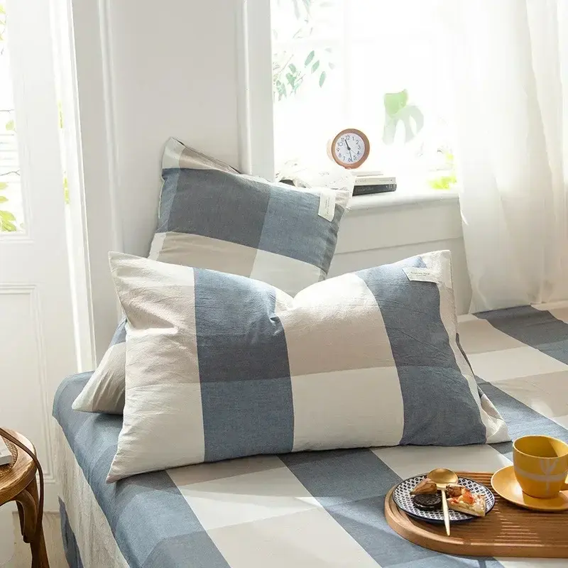 New 1Pc Solid Color Plaid Printed Pillowcase Soft Cotton Throw Pillows Covers Sofa Bed Home Decor Throw Pillow Cover