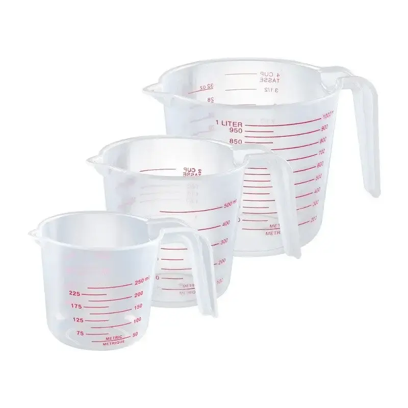 250-1500 Ml Plastic Transparent Graduated Measures Cup Household Kitchen Baking Measuring Tool Set Handle Design Cups