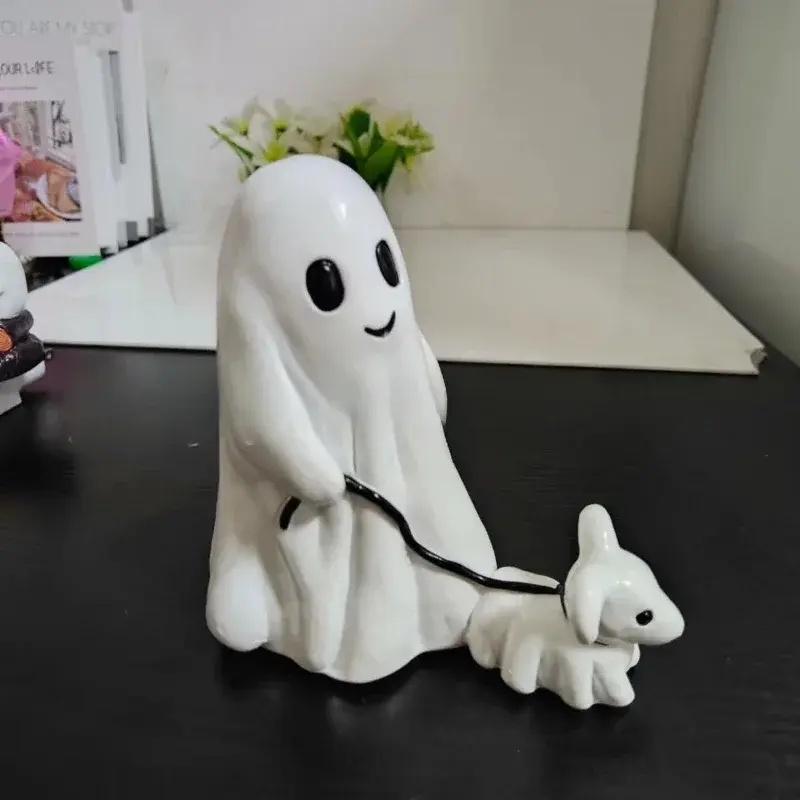 Halloween Ghost Walking Dog Statue Ghost Walking His Ghost Dog Halloween Ghost Dog Statues Halloween Tabletop Home Decoration