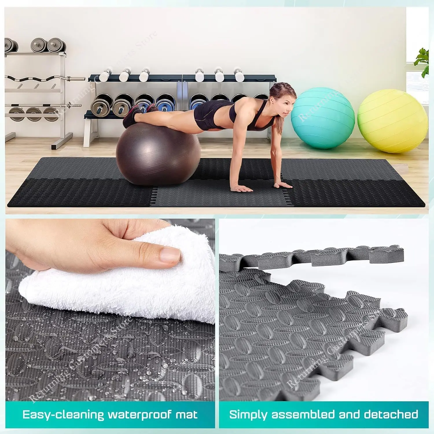 30*30*1CM EVA Interlocking Foam Floor Tiles Puzzle Fitness Mat Carpets for Living Room Home Non-Slip Gym Equipment Mat 12Pcs