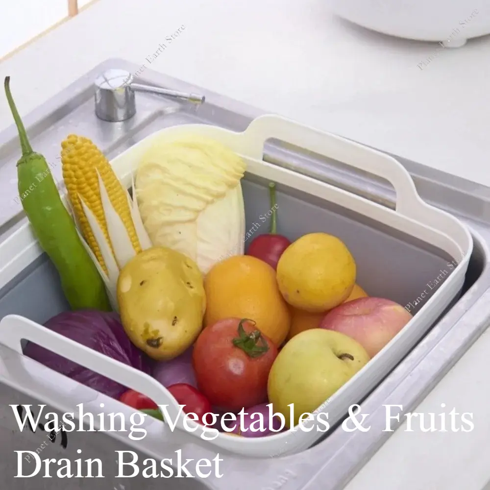 2025 Collapsible Plastic Vegetable Wash Basin with Drain Plug Portable Laundry Tub Fruits Vegetables Washing Drain Basket