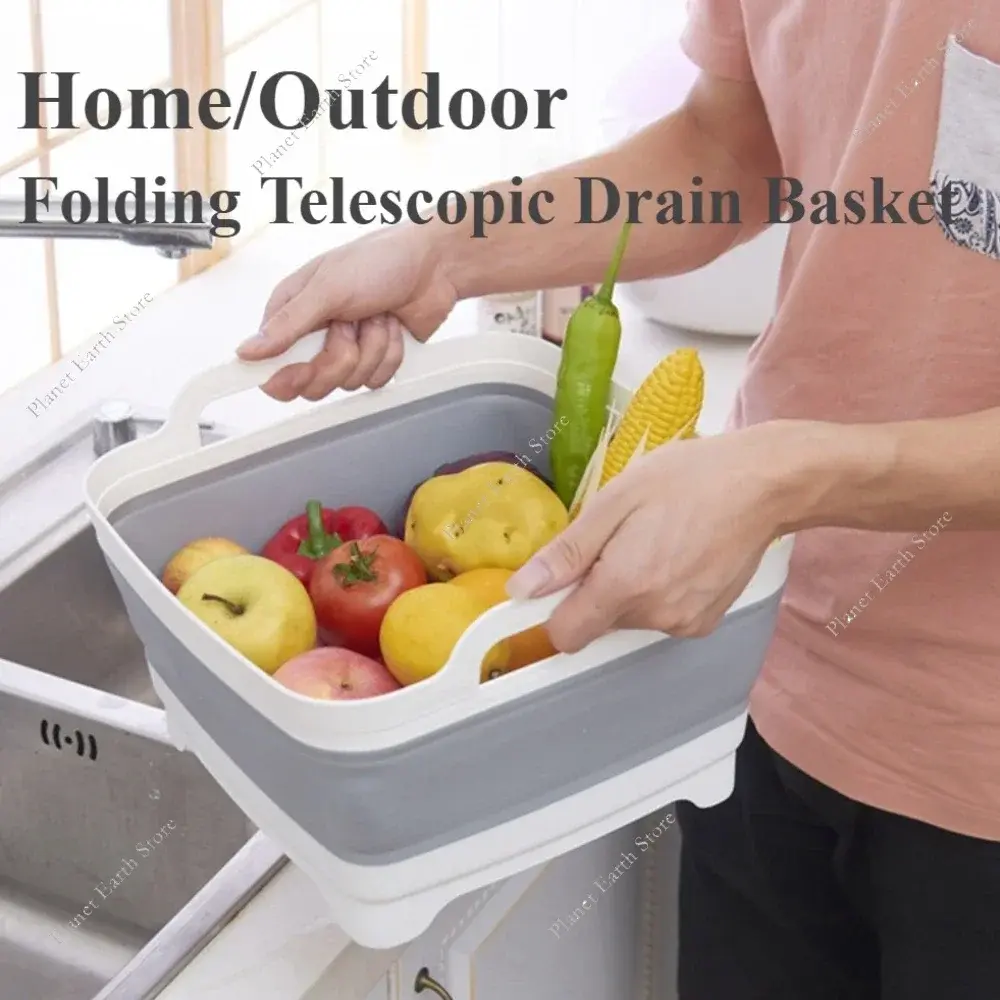 2025 Collapsible Plastic Vegetable Wash Basin with Drain Plug Portable Laundry Tub Fruits Vegetables Washing Drain Basket