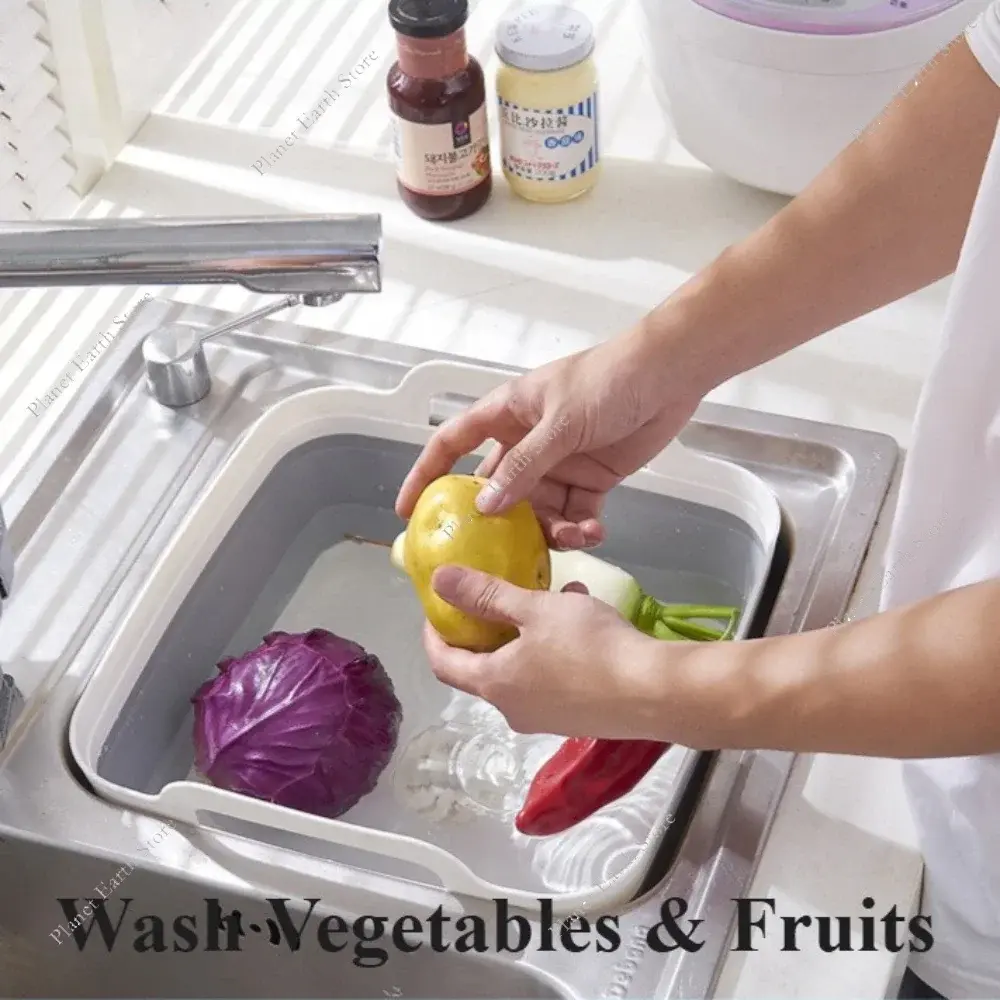 2025 Collapsible Plastic Vegetable Wash Basin with Drain Plug Portable Laundry Tub Fruits Vegetables Washing Drain Basket