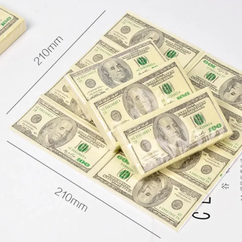 8Pcs/Pack Simulated US Dollar Printed Tissue Paper Disposable Napkins Original Wood Pulp Napkin Portable Items Kitchen Utensils