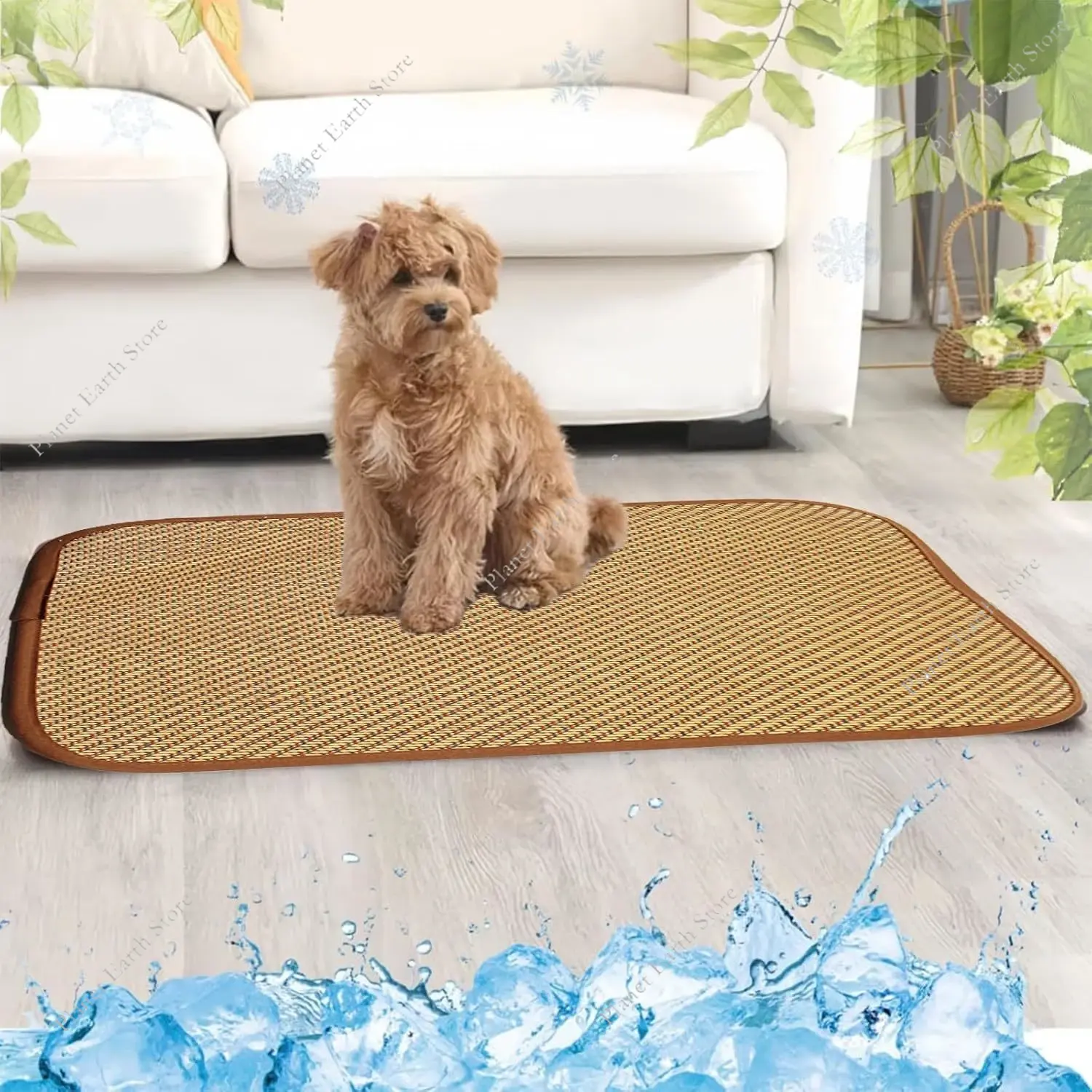 Cat/Dog Cooling Mat Self Cool Pad Seats Pet Sleeping Mat Breathable Natural Bamboo Rattan Rest Mat for Floor Crate Kennel Travel