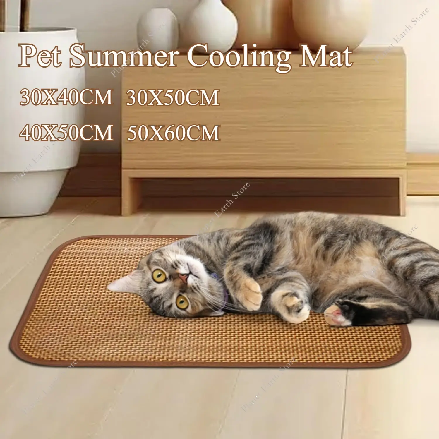 Cat/Dog Cooling Mat Self Cool Pad Seats Pet Sleeping Mat Breathable Natural Bamboo Rattan Rest Mat for Floor Crate Kennel Travel