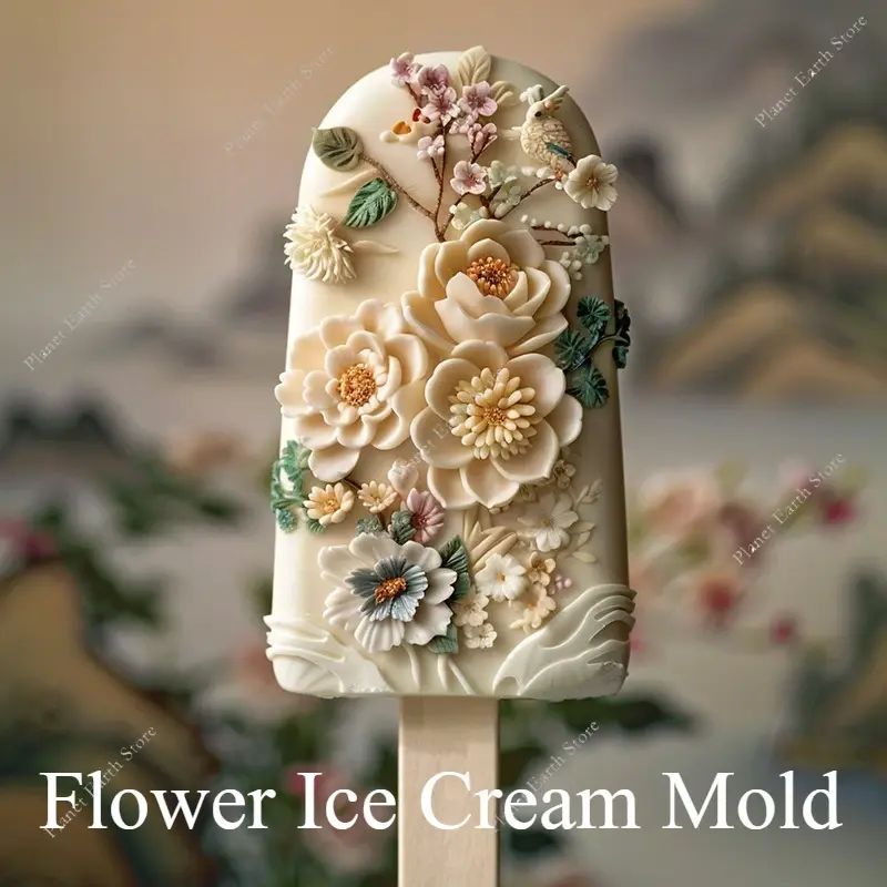 2025 Summer Flower Ice Cream Food Grade Silicone Mold Handmade DIY Home Popsicle Mold Creative Popsicle Mold Simple Operation