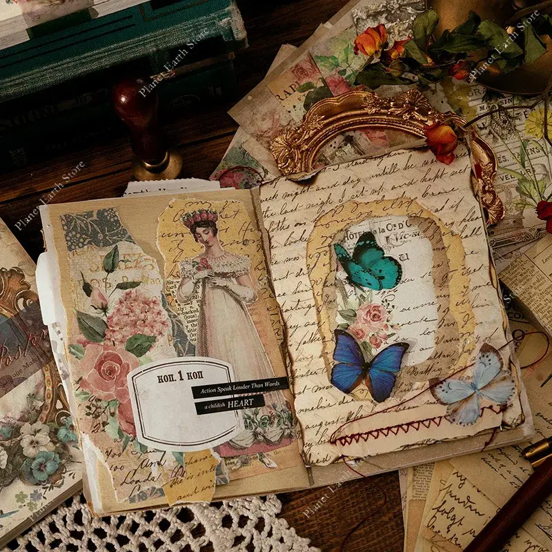 Retro Diary Album Background Paper - 100/200 Sheets  DIY Decoration Colored Paper Collage Notebook DIY Decoration Base Material
