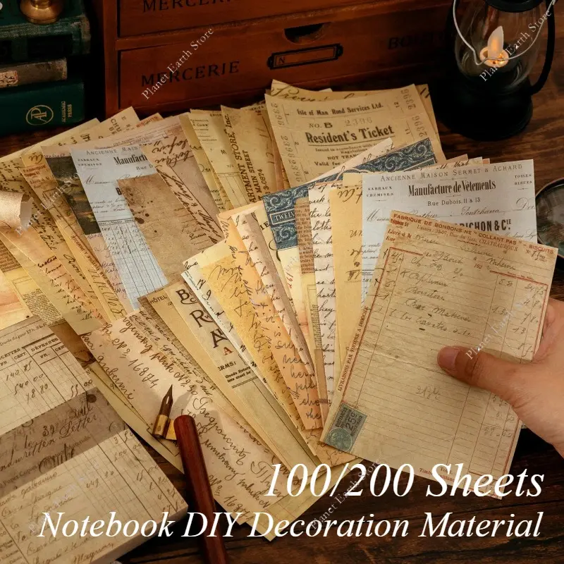 Retro Diary Album Background Paper - 100/200 Sheets  DIY Decoration Colored Paper Collage Notebook DIY Decoration Base Material