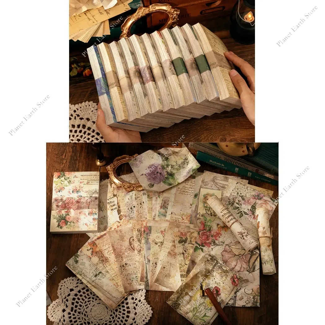 Retro Diary Album Background Paper - 100/200 Sheets  DIY Decoration Colored Paper Collage Notebook DIY Decoration Base Material