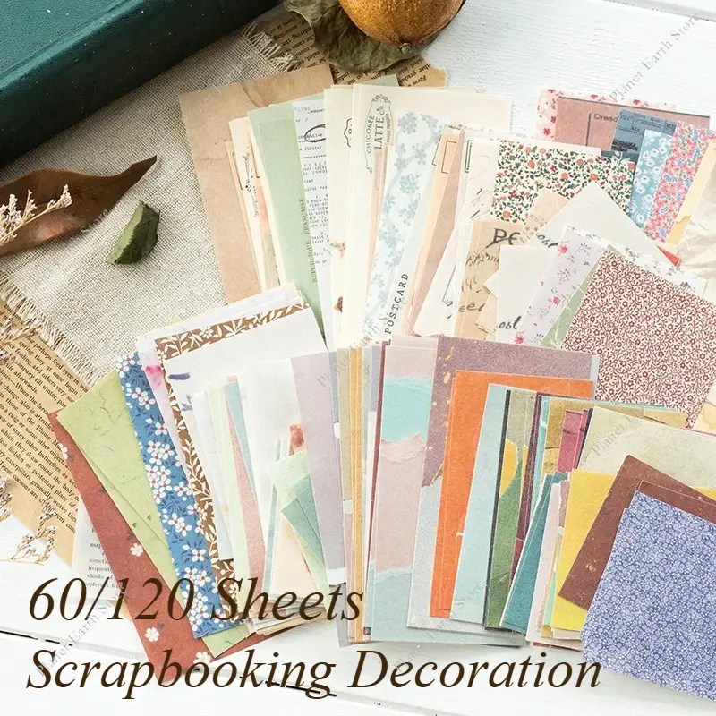60/120 Sheets Vintage Scrapbook Paper Aesthetic Decorative Craft Paper Journaling Scrapbooking Supplies Retro Crafts Material