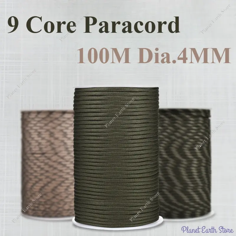 9 Core Paracord 100M Dia.4MM Major Military Standard Parachute Rope Tent Lanyard Accessories Outdoor Camping Survival Ropes Tool