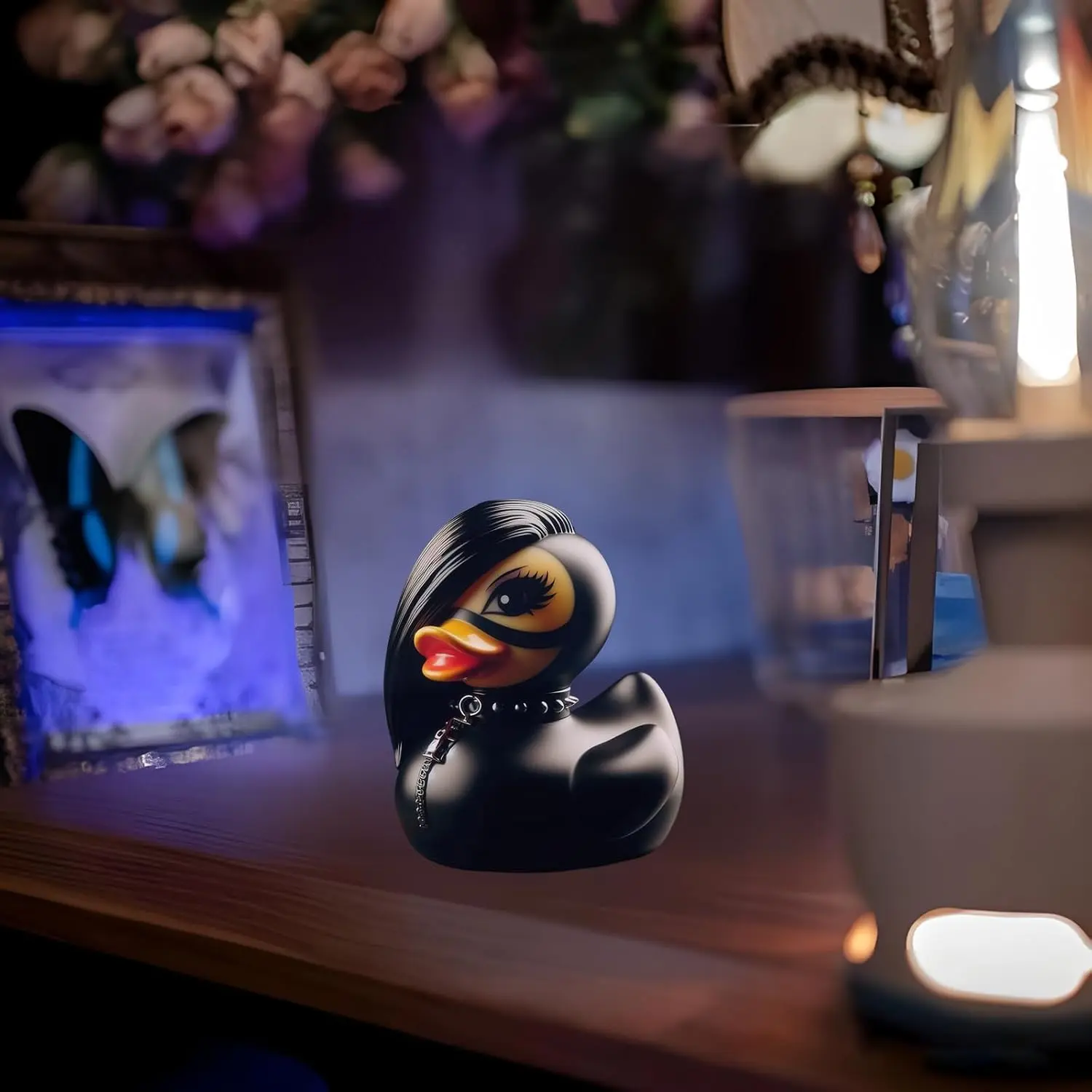 Punk Duck Goth Car Ornament Resin Duck Unique Gothic Gifts & Collectibles Dark Satanic Duck Figurine for Desktop Home Decor