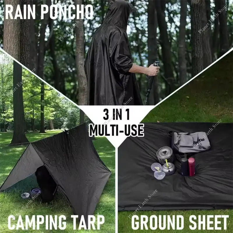 Outdoor 3-In-1 Raincoat Hooded Sleeve Waterproof Rain Poncho Camping Hiking Travel Rain Cover Tent Travel Fishing Rainwear New