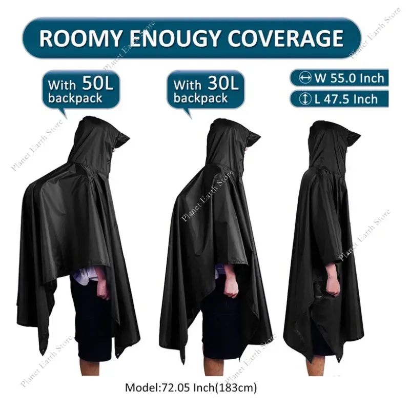 Outdoor 3-In-1 Raincoat Hooded Sleeve Waterproof Rain Poncho Camping Hiking Travel Rain Cover Tent Travel Fishing Rainwear New