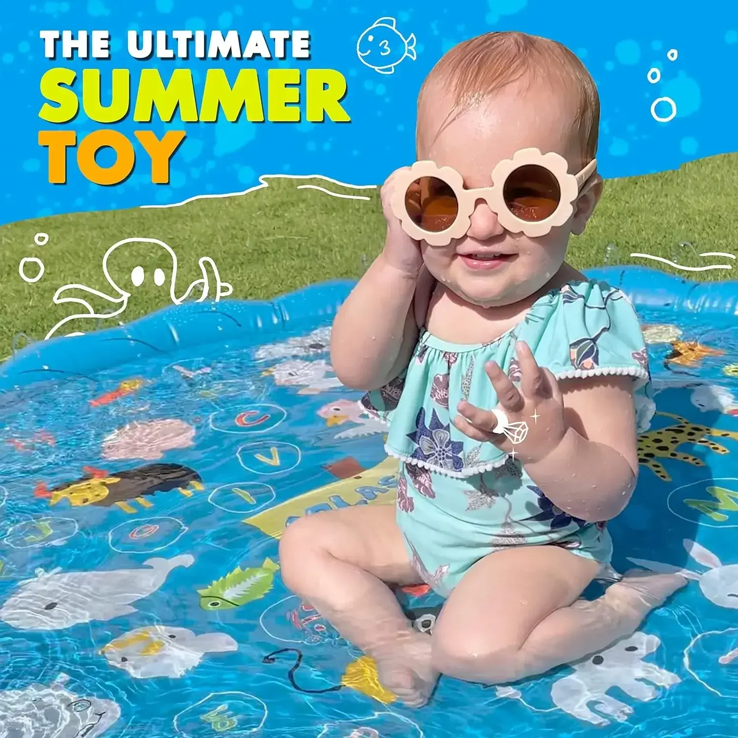 100CM Splash Pad Sprinkler for Kids Outdoor Water Toys Inflatable Splash Pad Children Outside Backyard Dog Sprinkler Pool