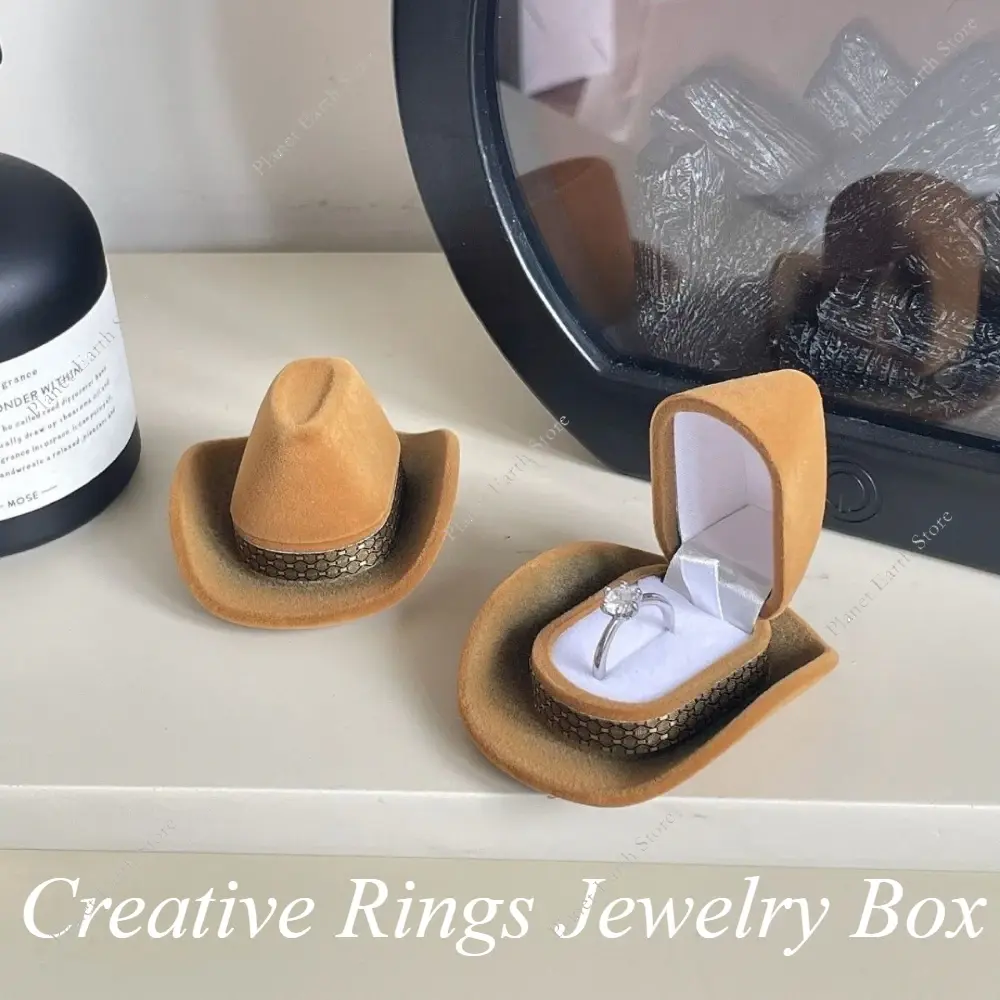 1Pc Creative Cowboy Hat Shape Rings Box Round Ladylike Hat Jewelry Display Storage Case Packaging Surprise Proposal Gift Box New