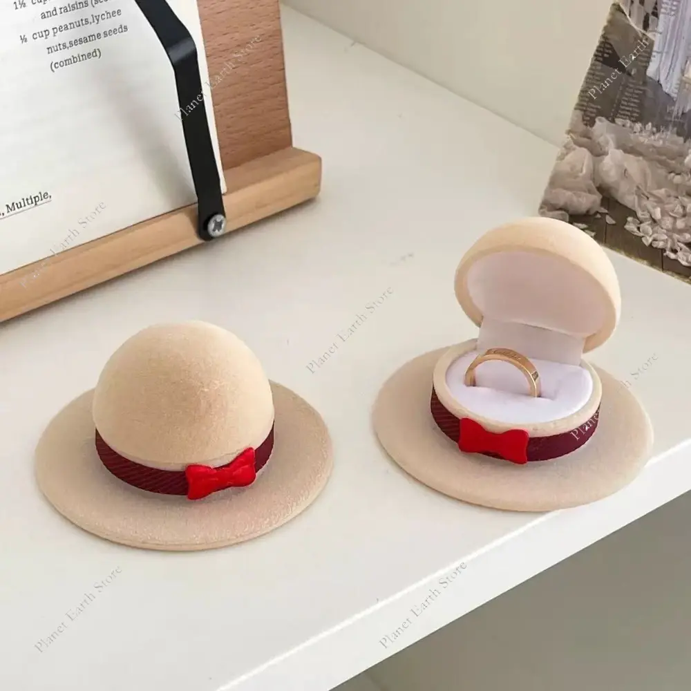 1Pc Creative Cowboy Hat Shape Rings Box Round Ladylike Hat Jewelry Display Storage Case Packaging Surprise Proposal Gift Box New
