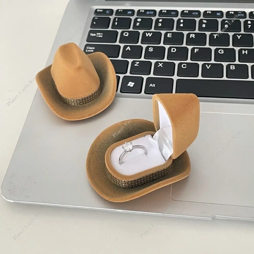 1Pc Creative Cowboy Hat Shape Rings Box Round Ladylike Hat Jewelry Display Storage Case Packaging Surprise Proposal Gift Box New