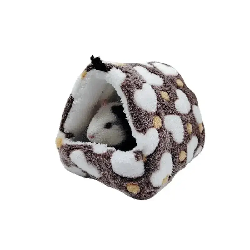 1Pcs Coral Fleece Printing Small Pet House Hanging Hamster Bed with Zip for Small Animals Squirrel Parrot Cotton Nest Winter Toy