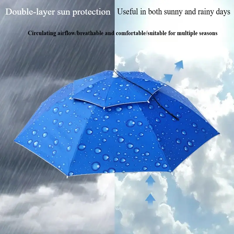 Outdoor Foldable Double-layer Umbrella Hat Sunshade UV Protection Sunscreen Waterproof Fishing Hat Suitable for Outdoor Camping