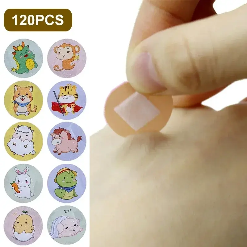 120Pcs/Lot Cartoon Animal Pattern Band Aid Hemostasis Adhesive Bandages for Kids Kawaii Round Shape Band Aid Patches New
