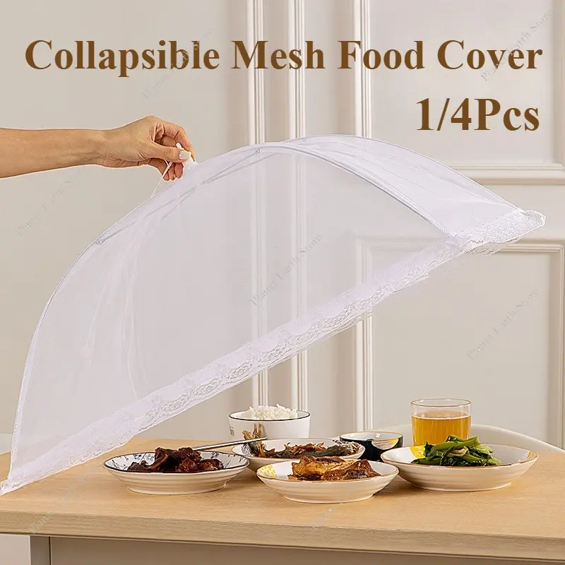 2025 1/4Pcs White Anti-fly Vegetable Cover Foldableable Mesh Food Cover Kitchen Foldable Food Mesh Cover Food Protection Gadget