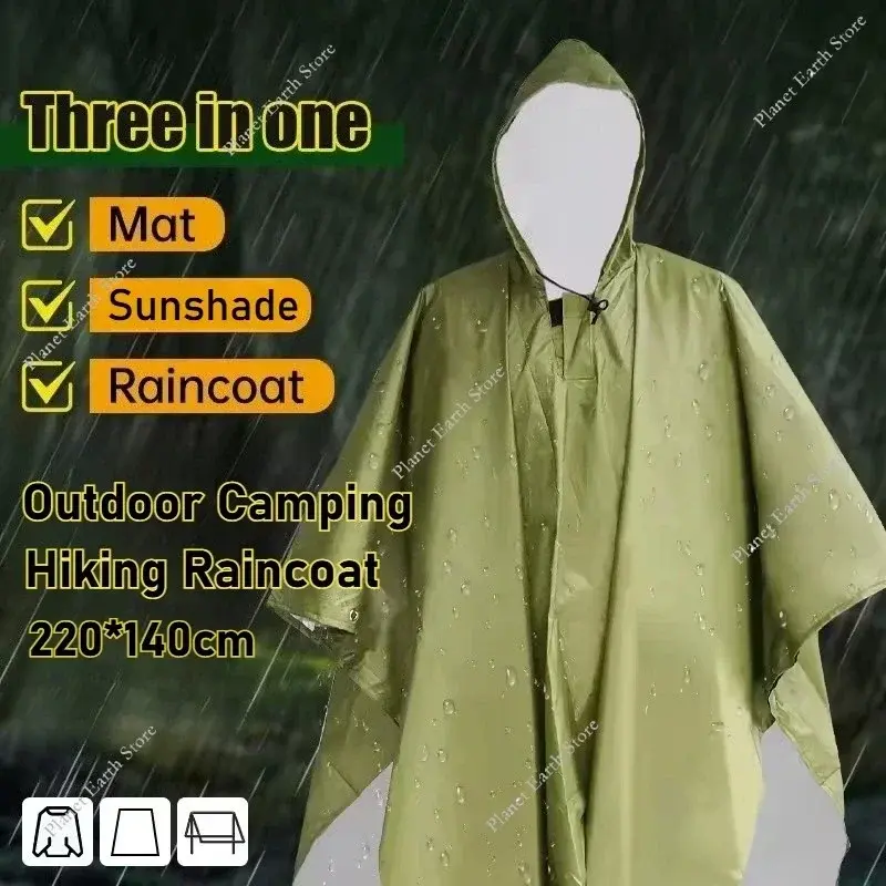 1PC 3-In-1 Multifunction Waterproof Poncho Raincoat Shelter Outdoor Camping Mat Backpack Cover Women Men Emergency Raincoat