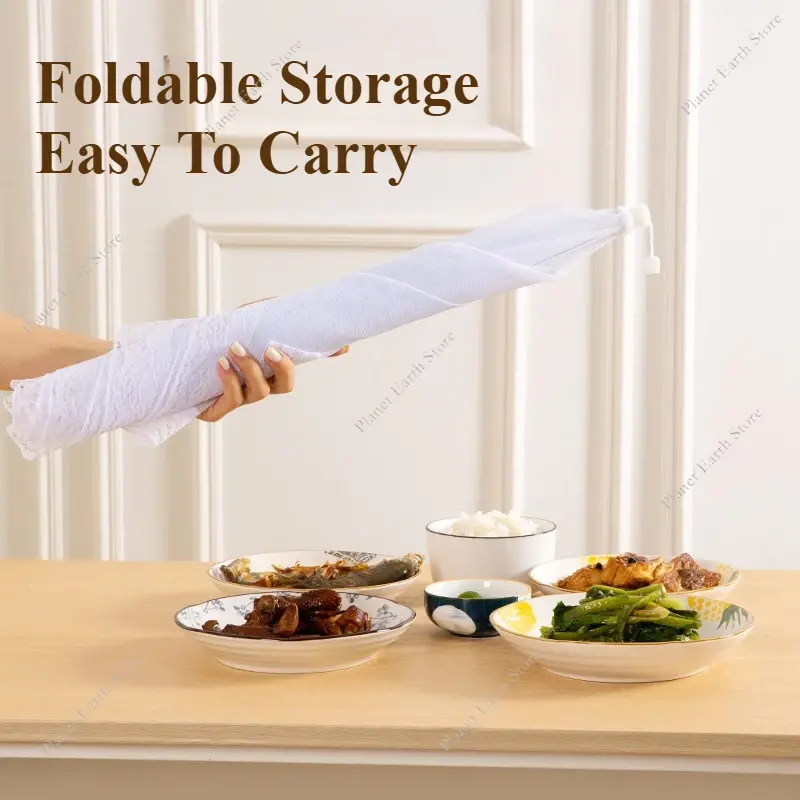 2025 1/4Pcs White Anti-fly Vegetable Cover Foldableable Mesh Food Cover Kitchen Foldable Food Mesh Cover Food Protection Gadget