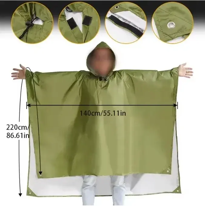1PC 3-In-1 Multifunction Waterproof Poncho Raincoat Shelter Outdoor Camping Mat Backpack Cover Women Men Emergency Raincoat