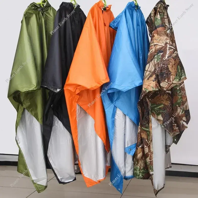 1PC 3-In-1 Multifunction Waterproof Poncho Raincoat Shelter Outdoor Camping Mat Backpack Cover Women Men Emergency Raincoat